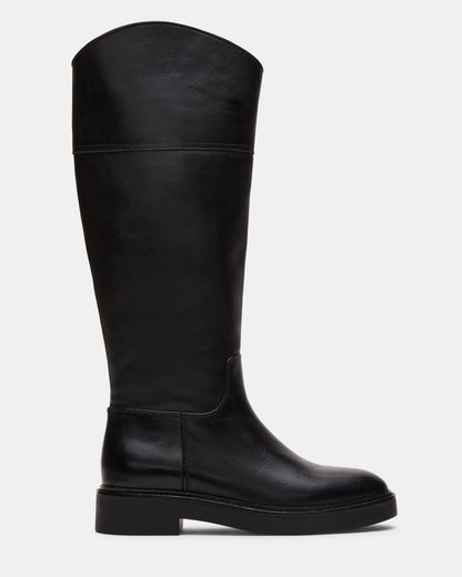 RADKE Black Leather Knee-High Rounded Toe Riding Women's Boot | Steve Madden