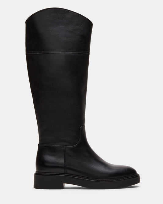 RADKE Black Leather Knee-High Rounded Toe Riding Women's Boot | Steve Madden