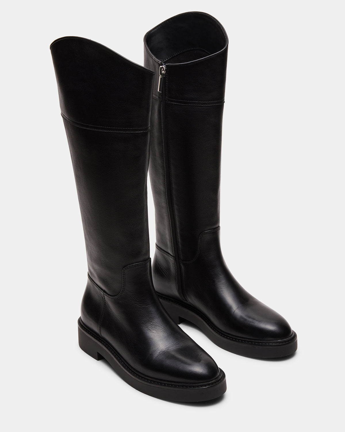 RADKE Black Leather Knee-High Rounded Toe Riding Women's Boot | Steve Madden