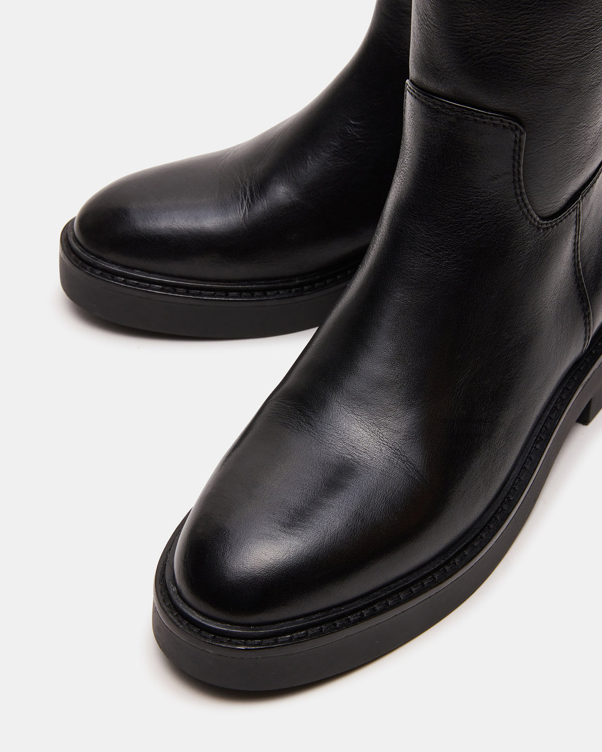 RADKE Black Leather Knee-High Rounded Toe Riding Women's Boot | Steve Madden