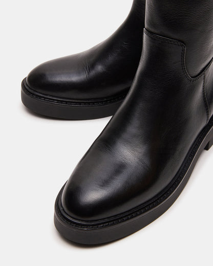 RADKE Black Leather Knee-High Rounded Toe Riding Women's Boot | Steve Madden
