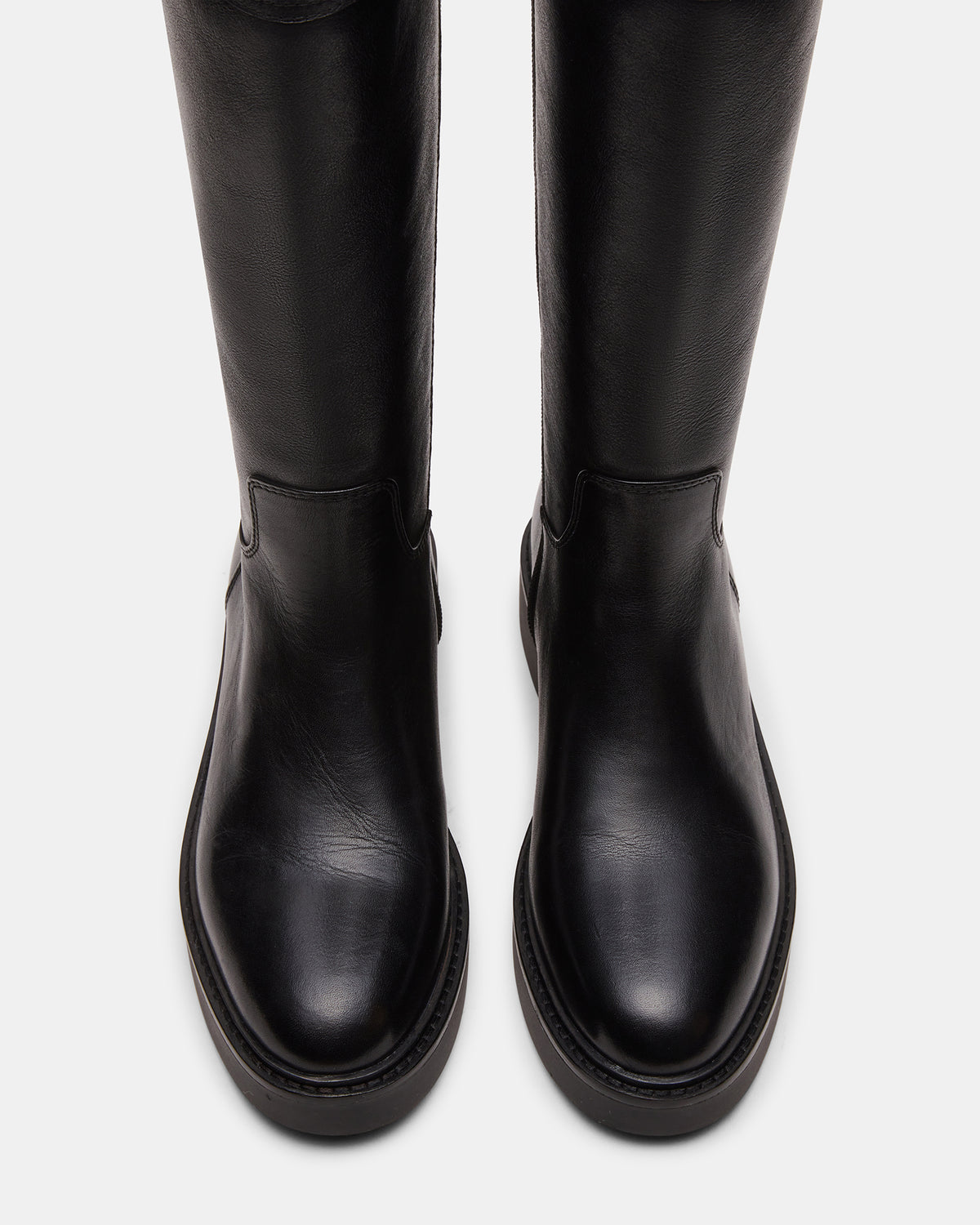 RADKE Black Leather Knee-High Rounded Toe Riding Women's Boot | Steve Madden