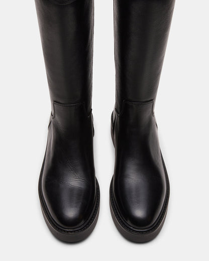 RADKE Black Leather Knee-High Rounded Toe Riding Women's Boot | Steve Madden