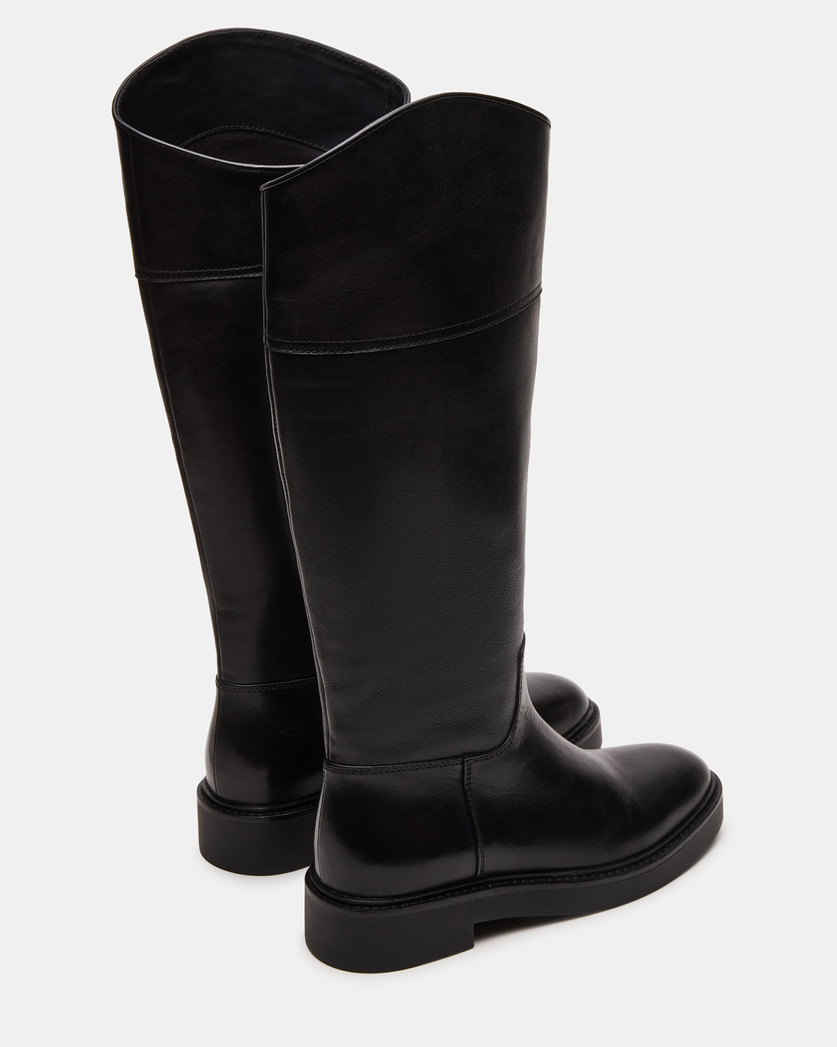 RADKE Black Leather Knee-High Rounded Toe Riding Women's Boot | Steve Madden