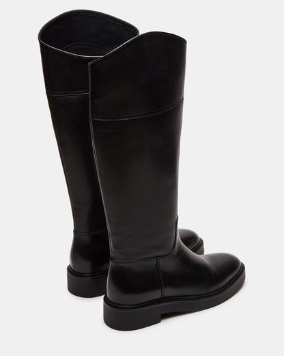 RADKE Black Leather Knee-High Rounded Toe Riding Women's Boot | Steve Madden