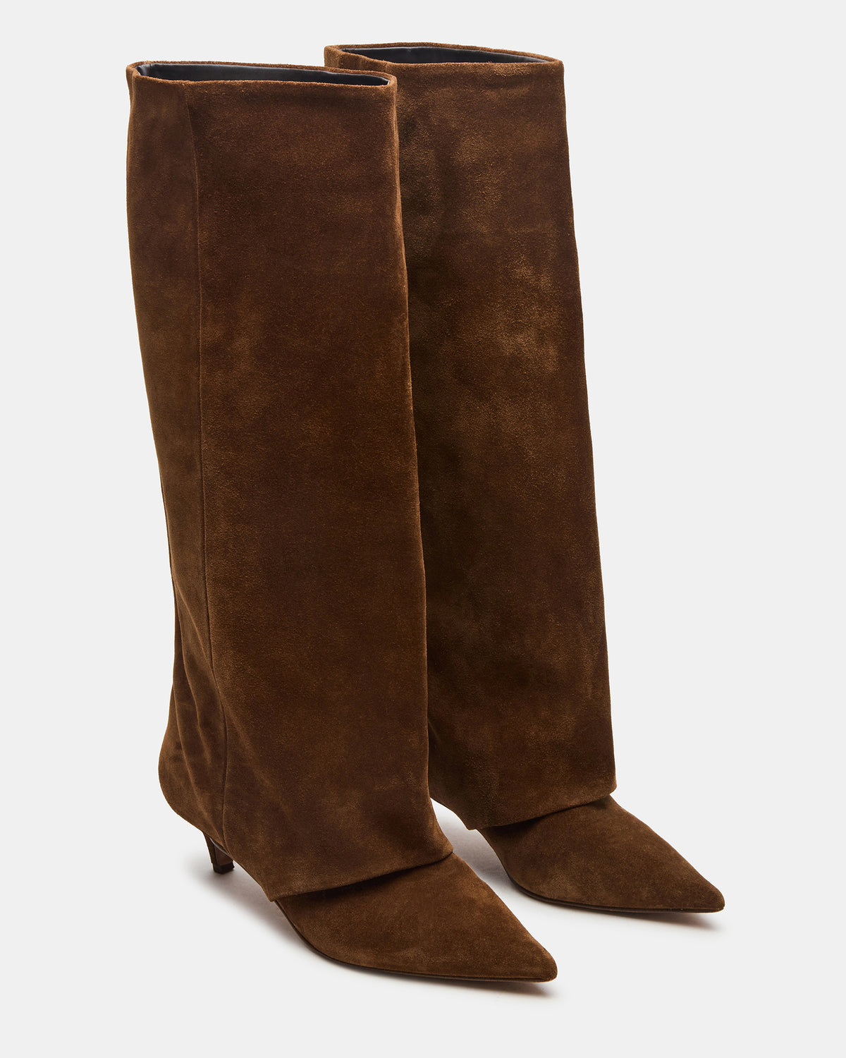 LUCA Chestnut Suede Pointed-Toe Cuffed Kitten Heel Women's Boot | Steve Madden
