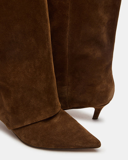 LUCA Chestnut Suede Pointed-Toe Cuffed Kitten Heel Women's Boot | Steve Madden