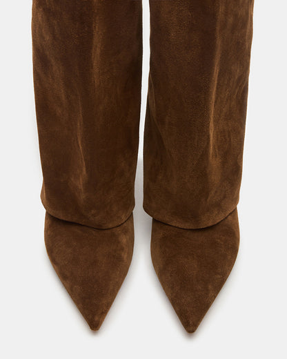 LUCA Chestnut Suede Pointed-Toe Cuffed Kitten Heel Women's Boot | Steve Madden