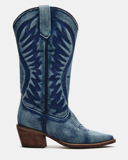 ALBANY Denim Fabric Wide Calf Pointed-Toe Women's Western Boot | Steve Madden