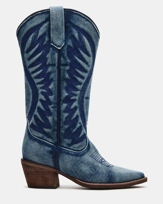 ALBANY Denim Fabric Wide Calf Pointed-Toe Women's Western Boot | Steve Madden
