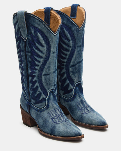 ALBANY Denim Fabric Wide Calf Pointed-Toe Women's Western Boot | Steve Madden