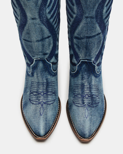ALBANY Denim Fabric Wide Calf Pointed-Toe Women's Western Boot | Steve Madden