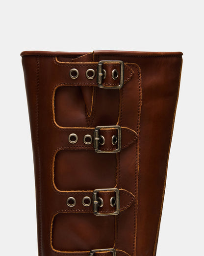 ROCKY Cognac Distressed Wide Calf Knee-High Moto Women's Boot | Steve Madden