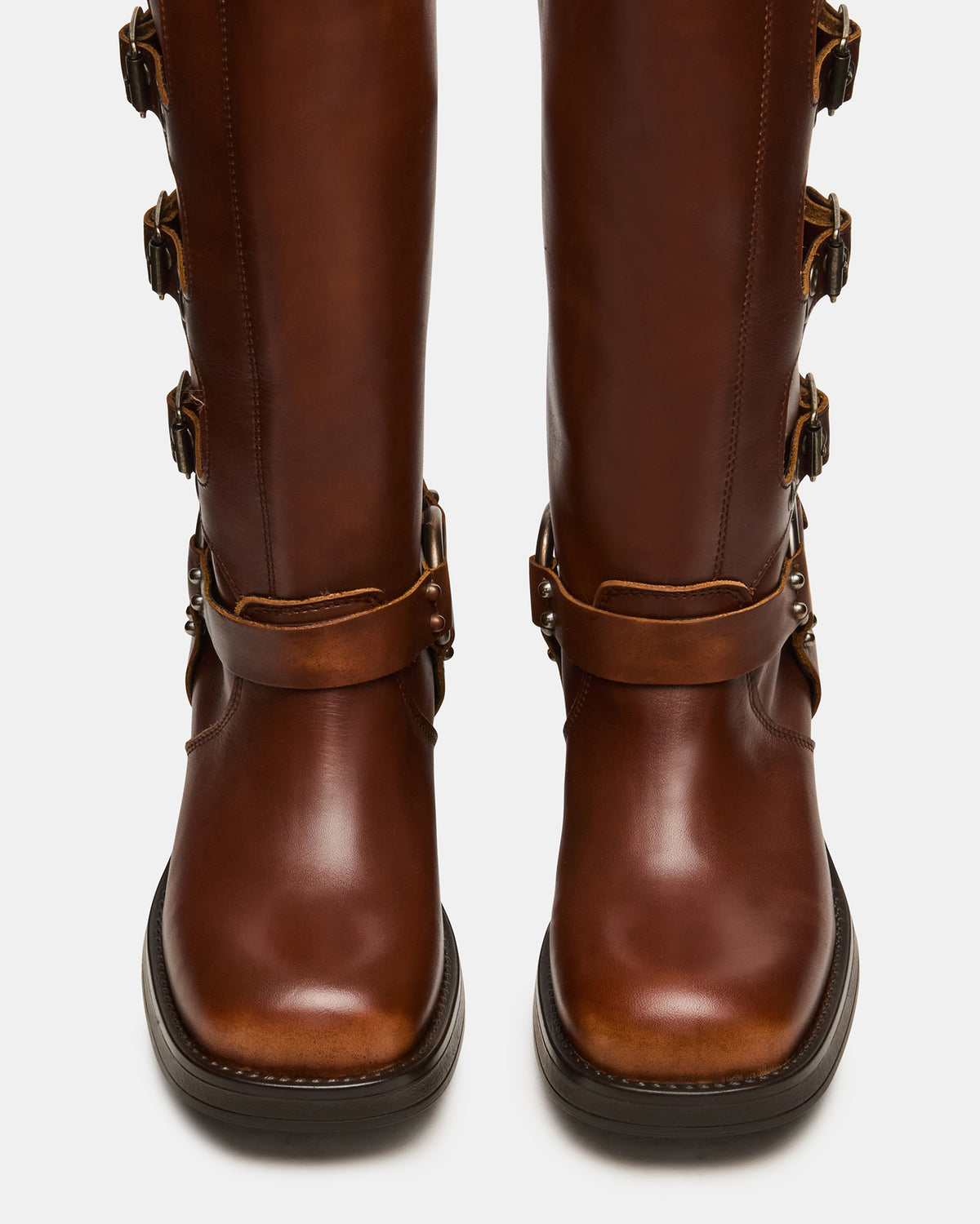ROCKY Cognac Distressed Wide Calf Knee-High Moto Women's Boot | Steve Madden