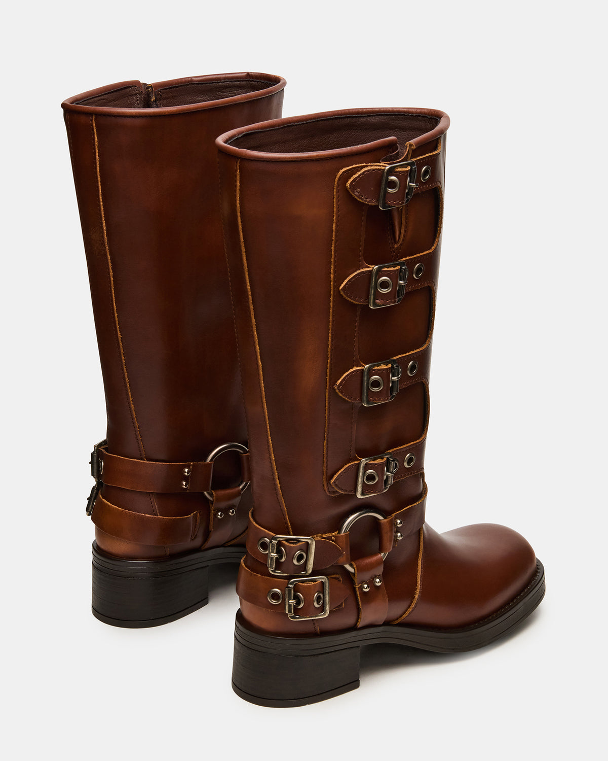 ROCKY Cognac Distressed Wide Calf Knee-High Moto Women's Boot | Steve Madden