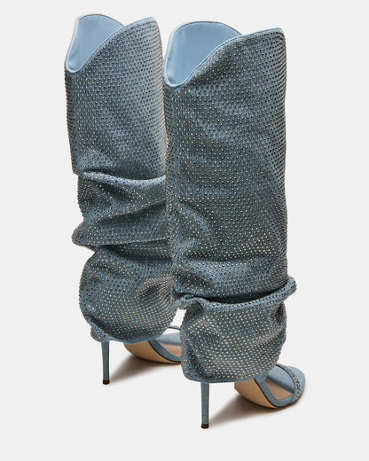 RAVINE Denim Rhinestones Knee-High Cuffed Stiletto Heel Women's Boot | Steve Madden