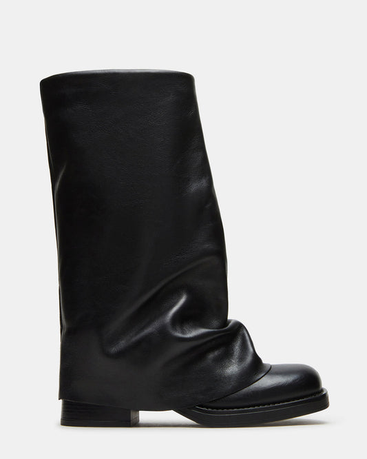 BENTON Black Leather Women's Cuffed Moto Boot | Steve Madden