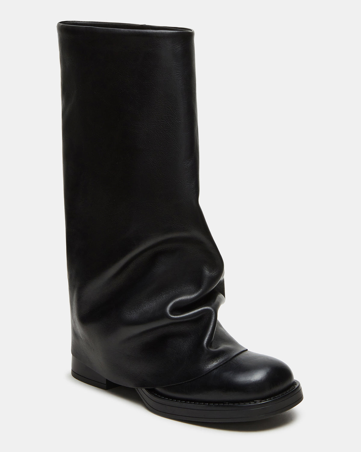 BENTON Black Leather Women's Cuffed Moto Boot | Steve Madden