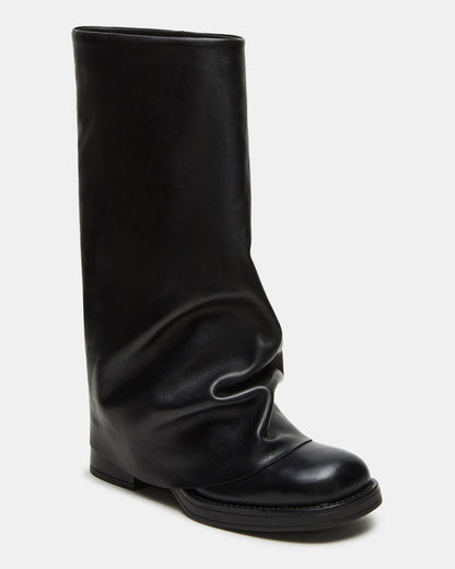 BENTON Black Leather Women's Cuffed Moto Boot | Steve Madden