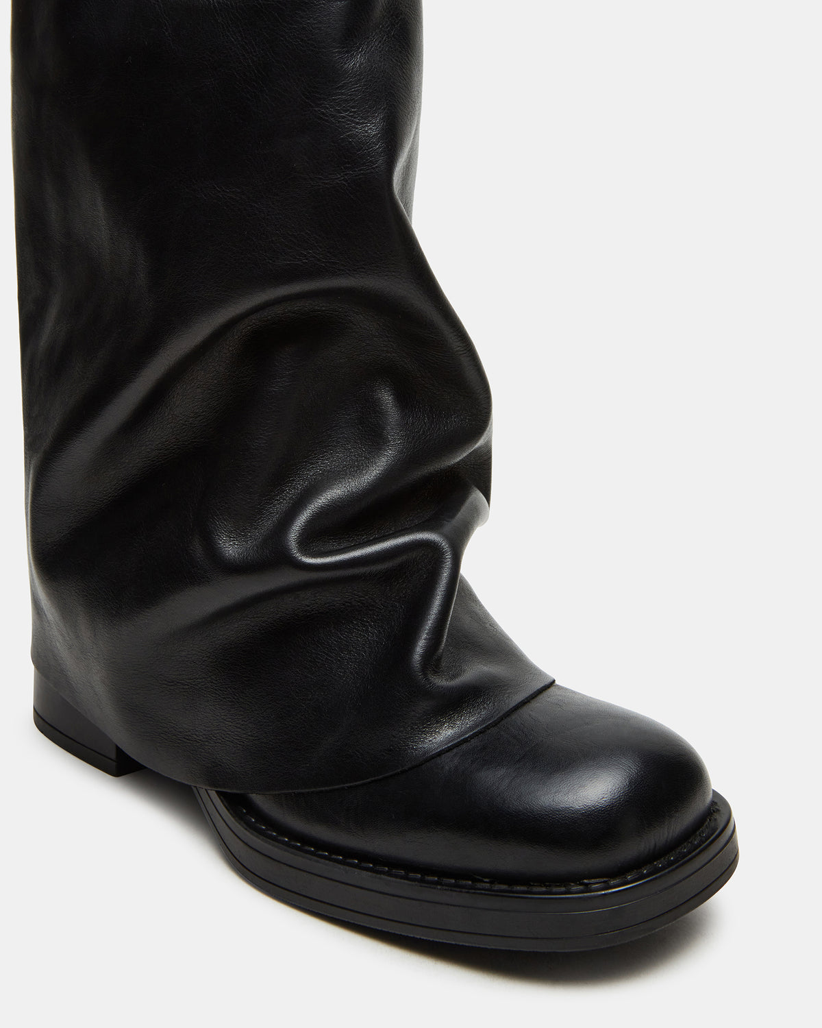 BENTON Black Leather Women's Cuffed Moto Boot | Steve Madden