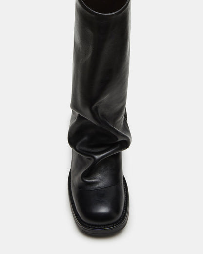 BENTON Black Leather Women's Cuffed Moto Boot | Steve Madden