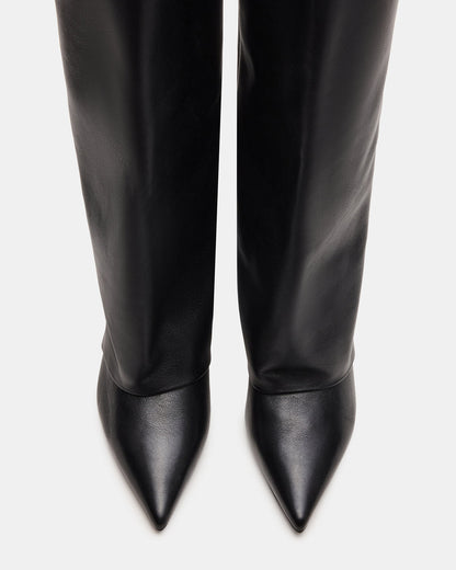 LUCA Black Leather Pointed-Toe Cuffed Kitten Heel Women's Boot | Steve Madden