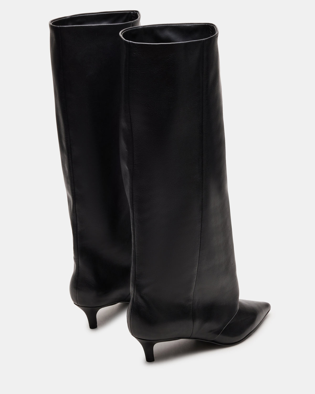 LUCA Black Leather Pointed-Toe Cuffed Kitten Heel Women's Boot | Steve Madden