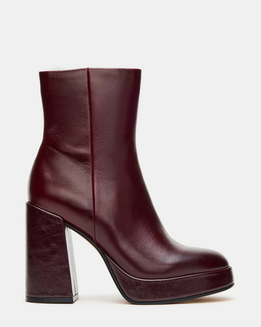 TYRA Burgundy Leather Platform Block Heel Women's Ankle Boot | Steve Madden