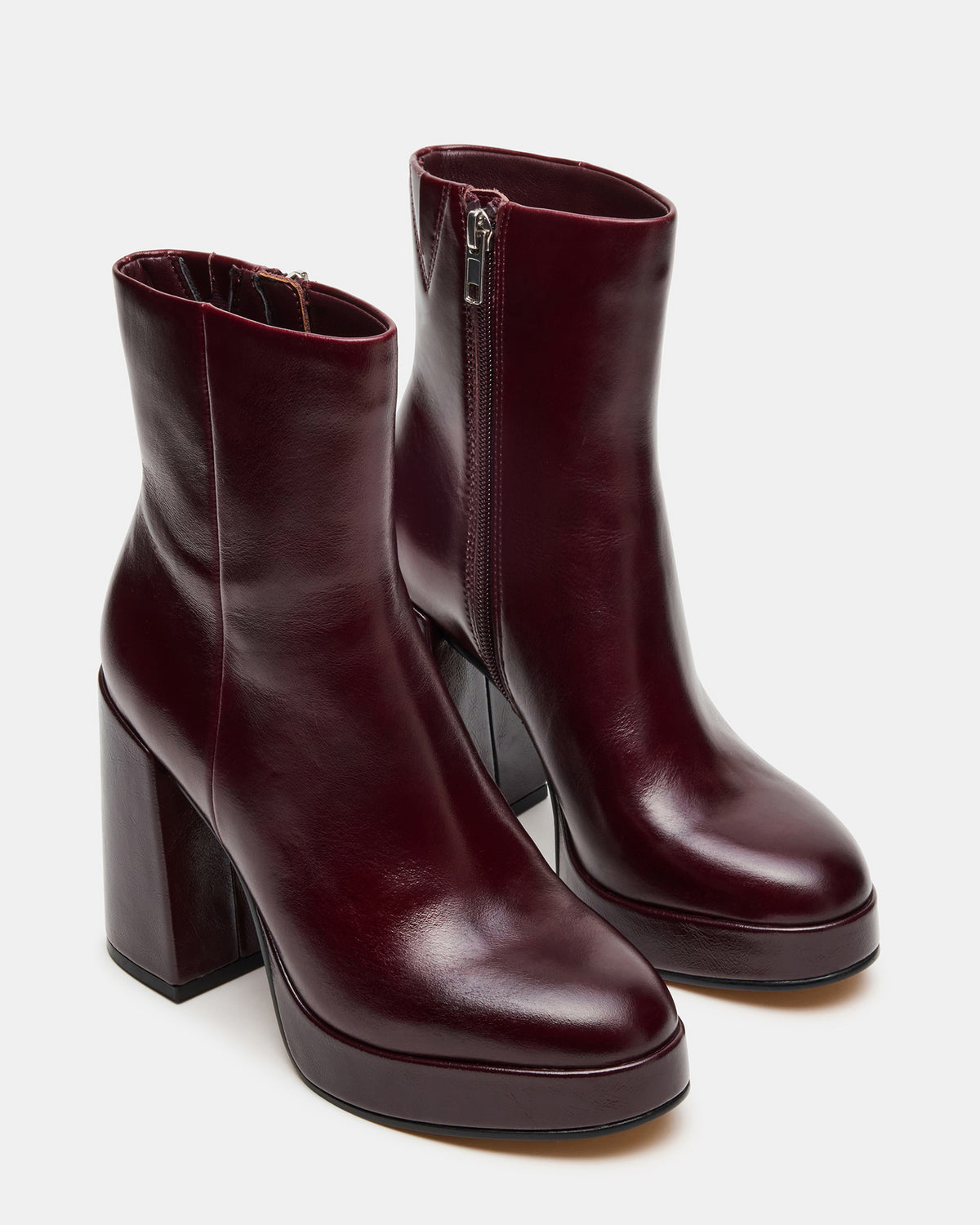 TYRA Burgundy Leather Platform Block Heel Women's Ankle Boot | Steve Madden