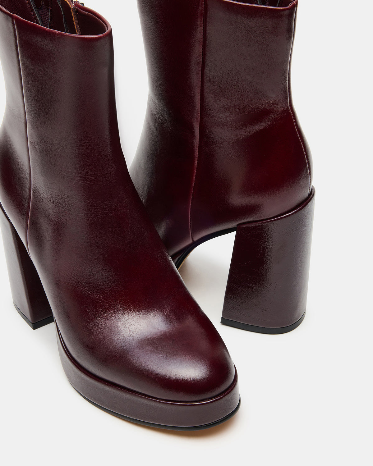 TYRA Burgundy Leather Platform Block Heel Women's Ankle Boot | Steve Madden