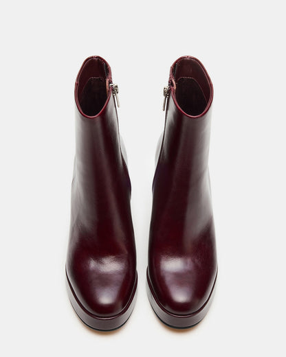 TYRA Burgundy Leather Platform Block Heel Women's Ankle Boot | Steve Madden