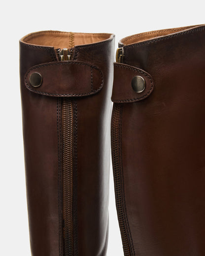 BEREN Brown Leather Knee-High Women's Riding Boot | Steve Madden