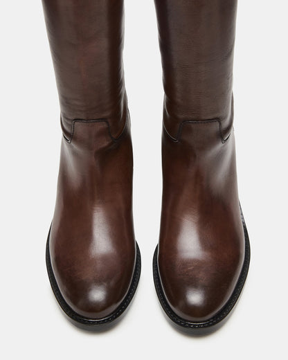 BEREN Brown Leather Knee-High Women's Riding Boot | Steve Madden