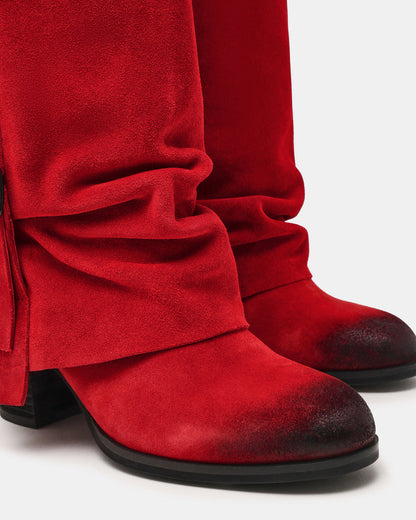 BOZEMAN Red Suede Knee-High Fold-Over Cuffed Women's Boot | Steve Madden