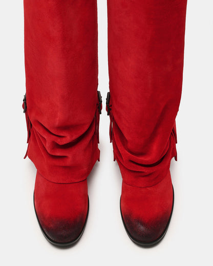 BOZEMAN Red Suede Knee-High Fold-Over Cuffed Women's Boot | Steve Madden
