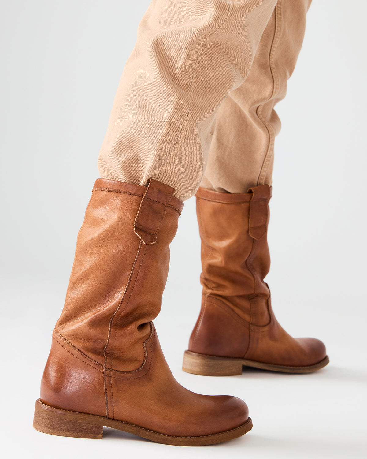 RUBEN Cognac Leather Rounded Toe Women's Boot | Steve Madden