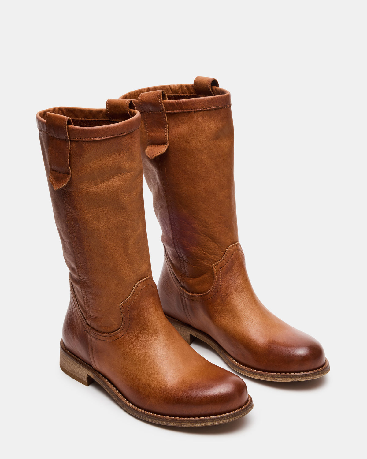 RUBEN Cognac Leather Rounded Toe Women's Boot | Steve Madden