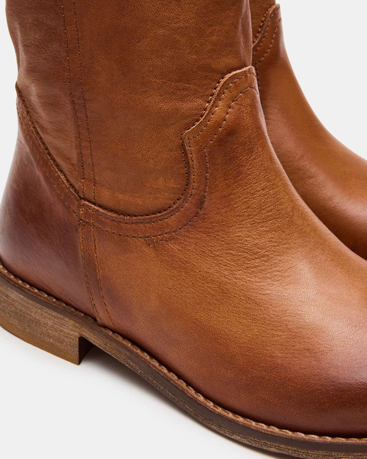 RUBEN Cognac Leather Rounded Toe Women's Boot | Steve Madden