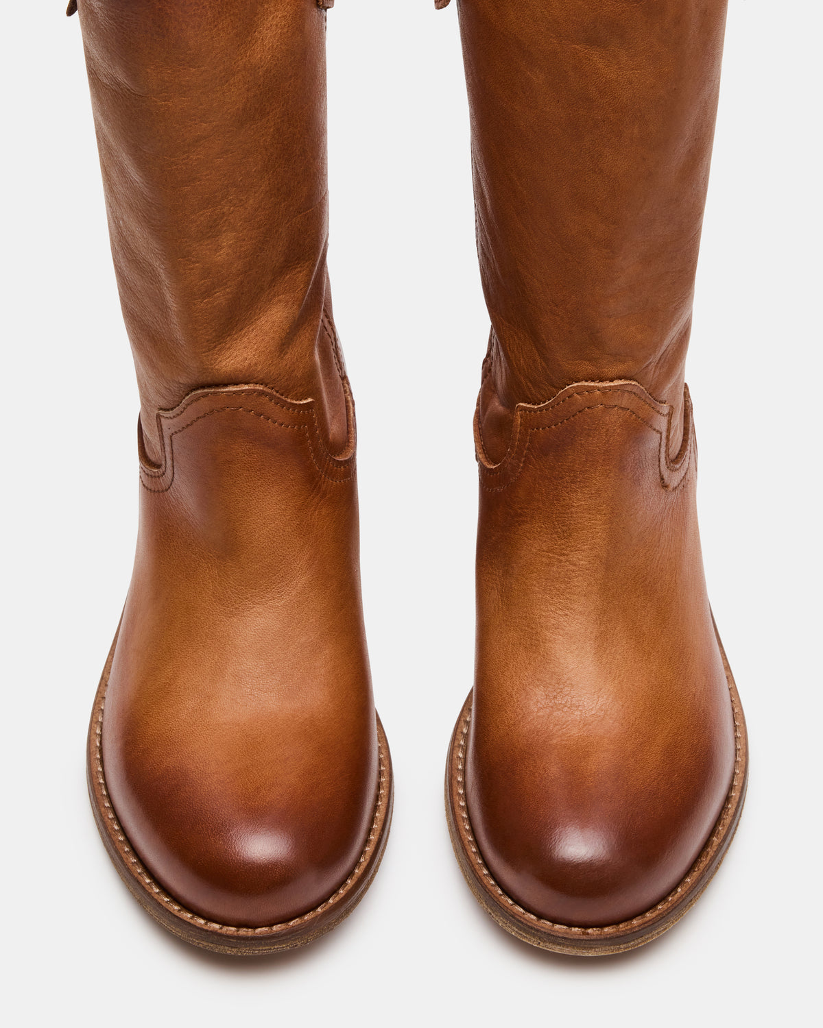 RUBEN Cognac Leather Rounded Toe Women's Boot | Steve Madden
