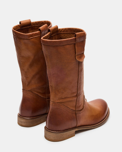RUBEN Cognac Leather Rounded Toe Women's Boot | Steve Madden