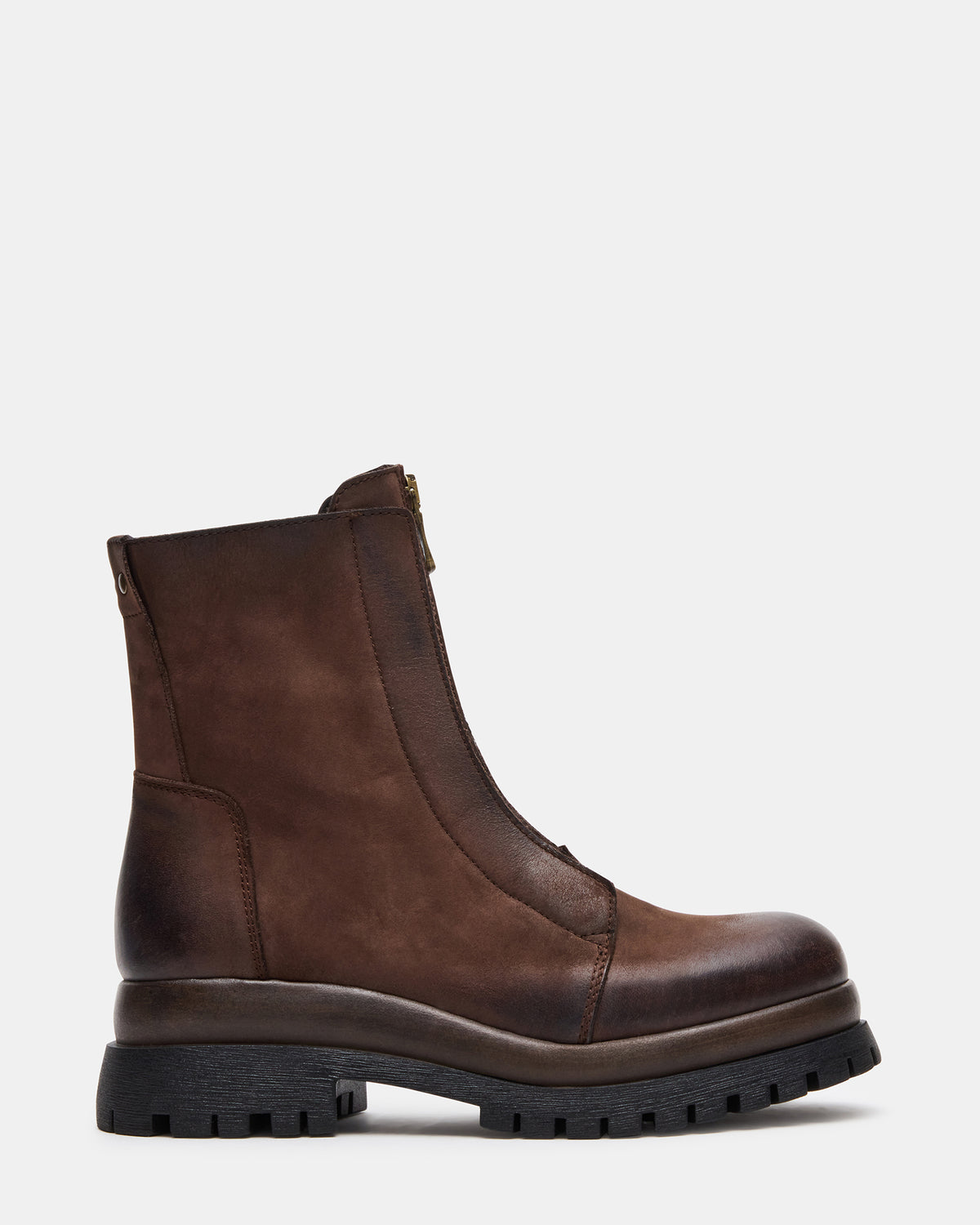 MILTON Brown Leather Moto Women's Ankle Boot | Steve Madden