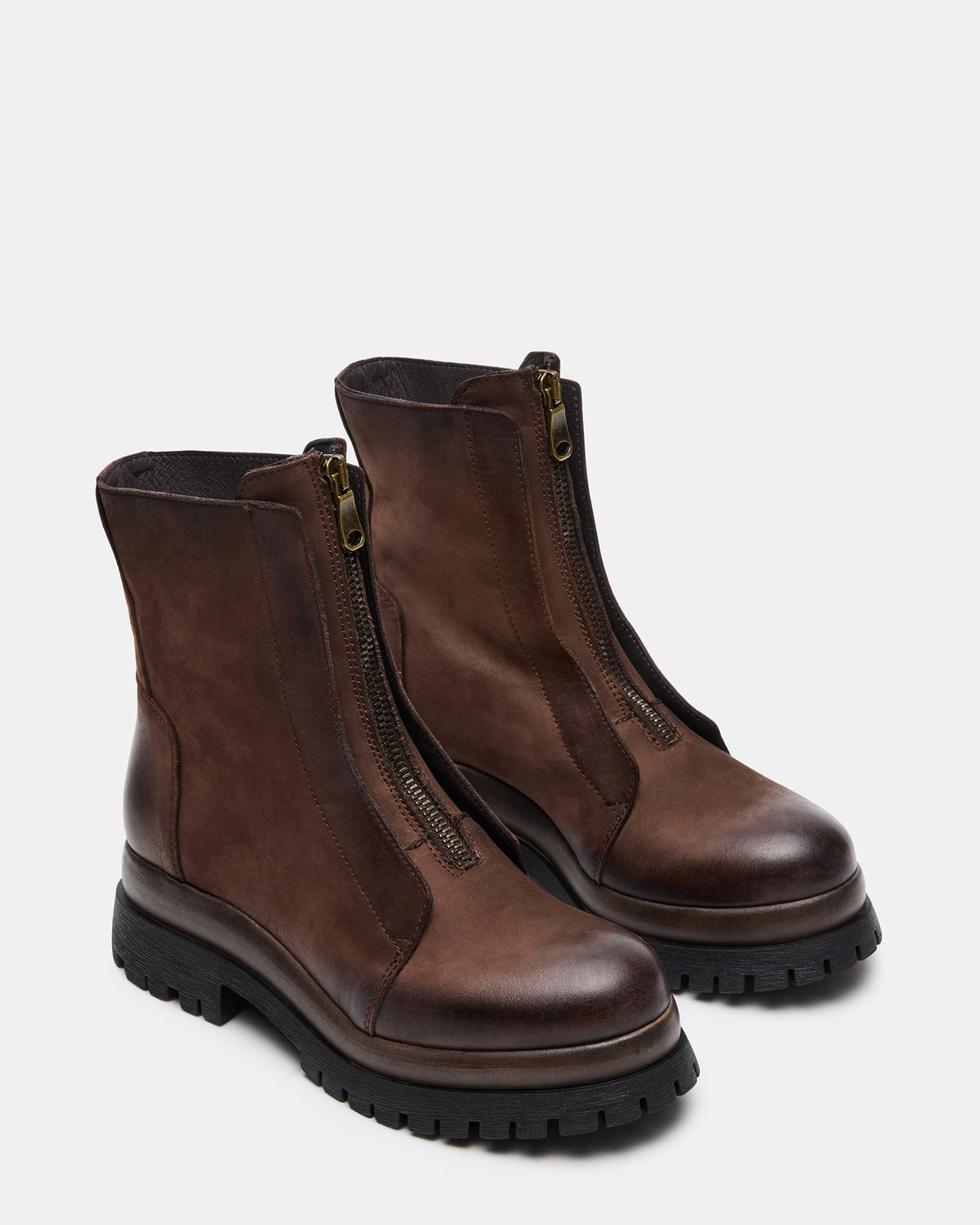 MILTON Brown Leather Moto Women's Ankle Boot | Steve Madden