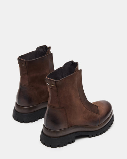 MILTON Brown Leather Moto Women's Ankle Boot | Steve Madden