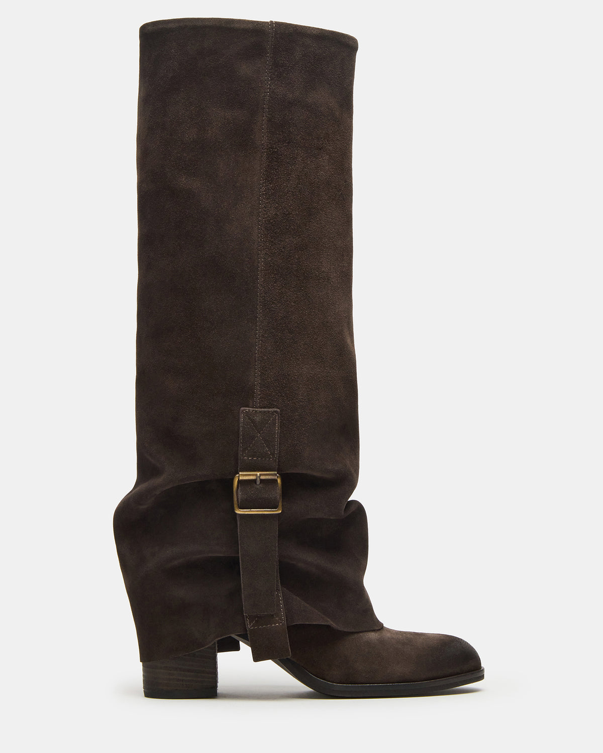 BOZEMAN Dark Taupe Suede Knee-High Fold-Over Cuffed Women's Boot | Steve Madden