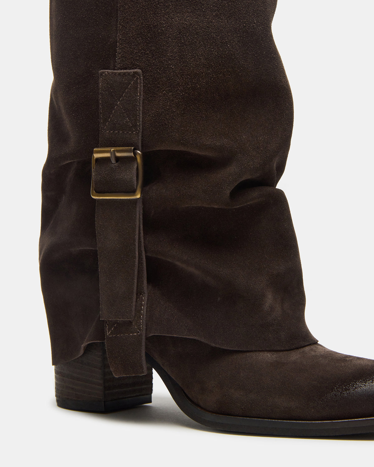 BOZEMAN Dark Taupe Suede Knee-High Fold-Over Cuffed Women's Boot | Steve Madden