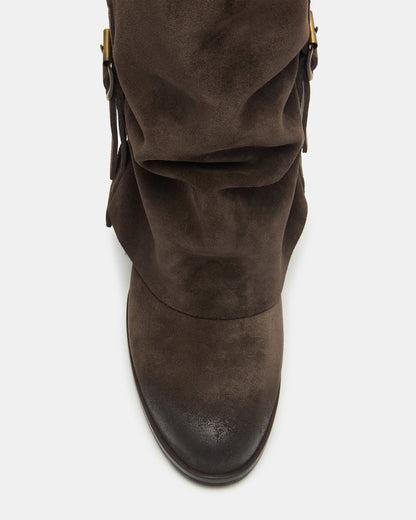 BOZEMAN Dark Taupe Suede Knee-High Fold-Over Cuffed Women's Boot | Steve Madden