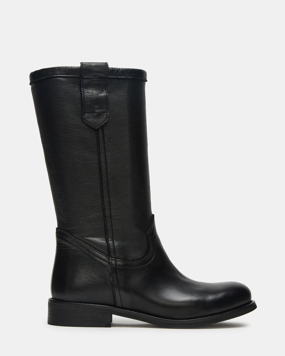 RUBEN Black Leather Rounded Toe Women's Boot | Steve Madden
