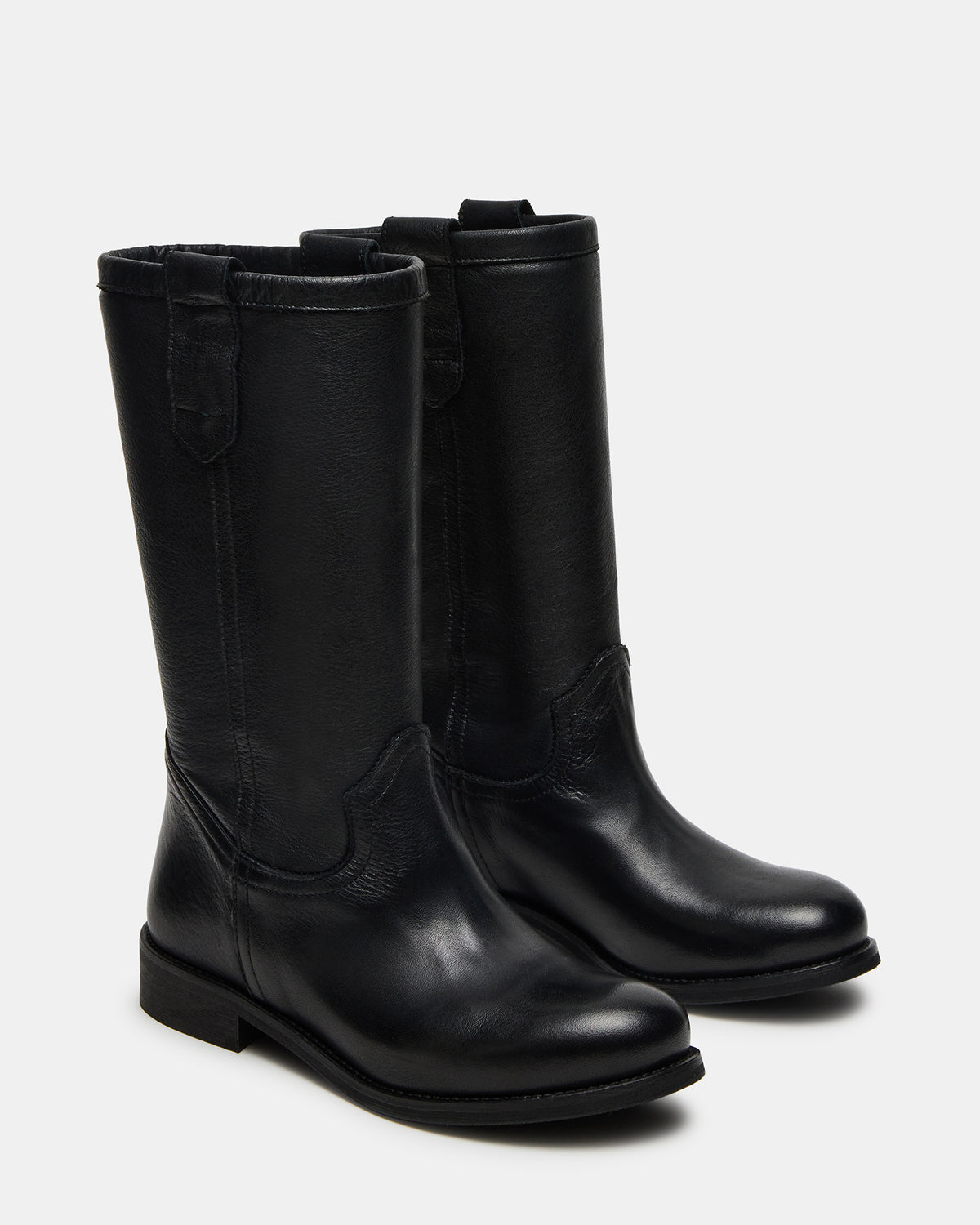 RUBEN Black Leather Rounded Toe Women's Boot | Steve Madden