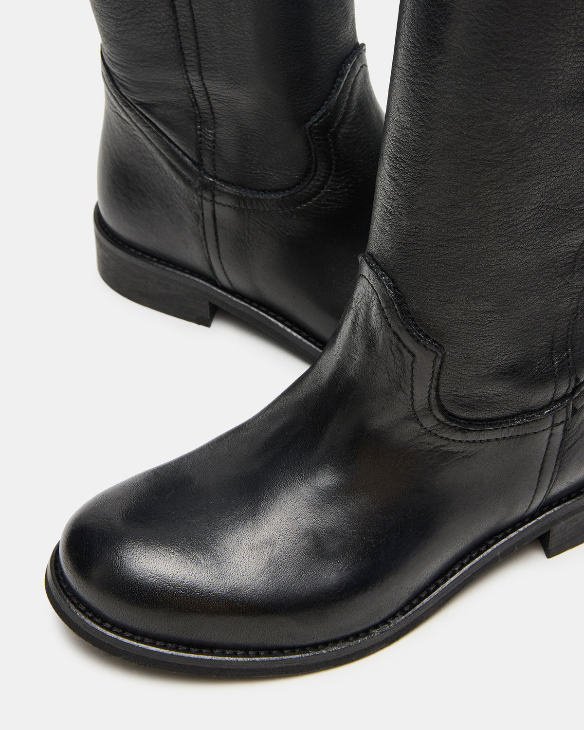 RUBEN Black Leather Rounded Toe Women's Boot | Steve Madden
