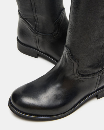 RUBEN Black Leather Rounded Toe Women's Boot | Steve Madden